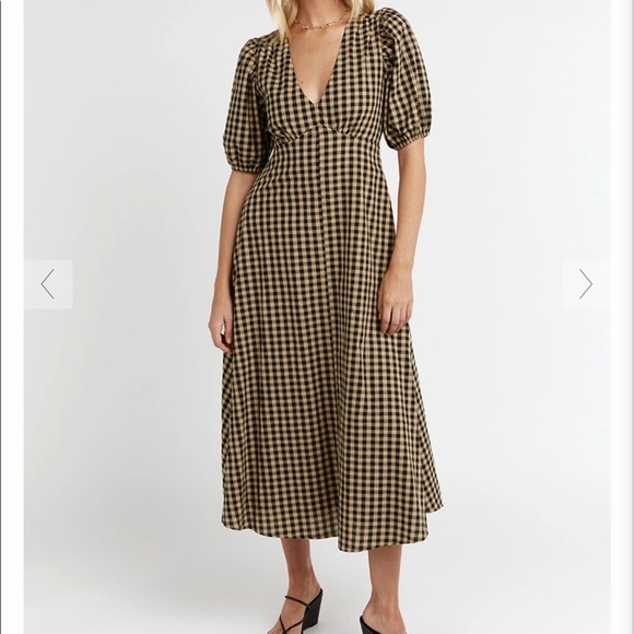 SOLD - Elm Beige Gingham Midi Dress - Picture 5 of 13